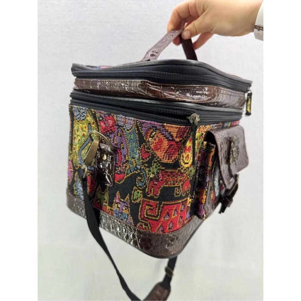 Laurel Burch Womens Multicolor Cat Faces Travel Cosmetic Makeup Train Case